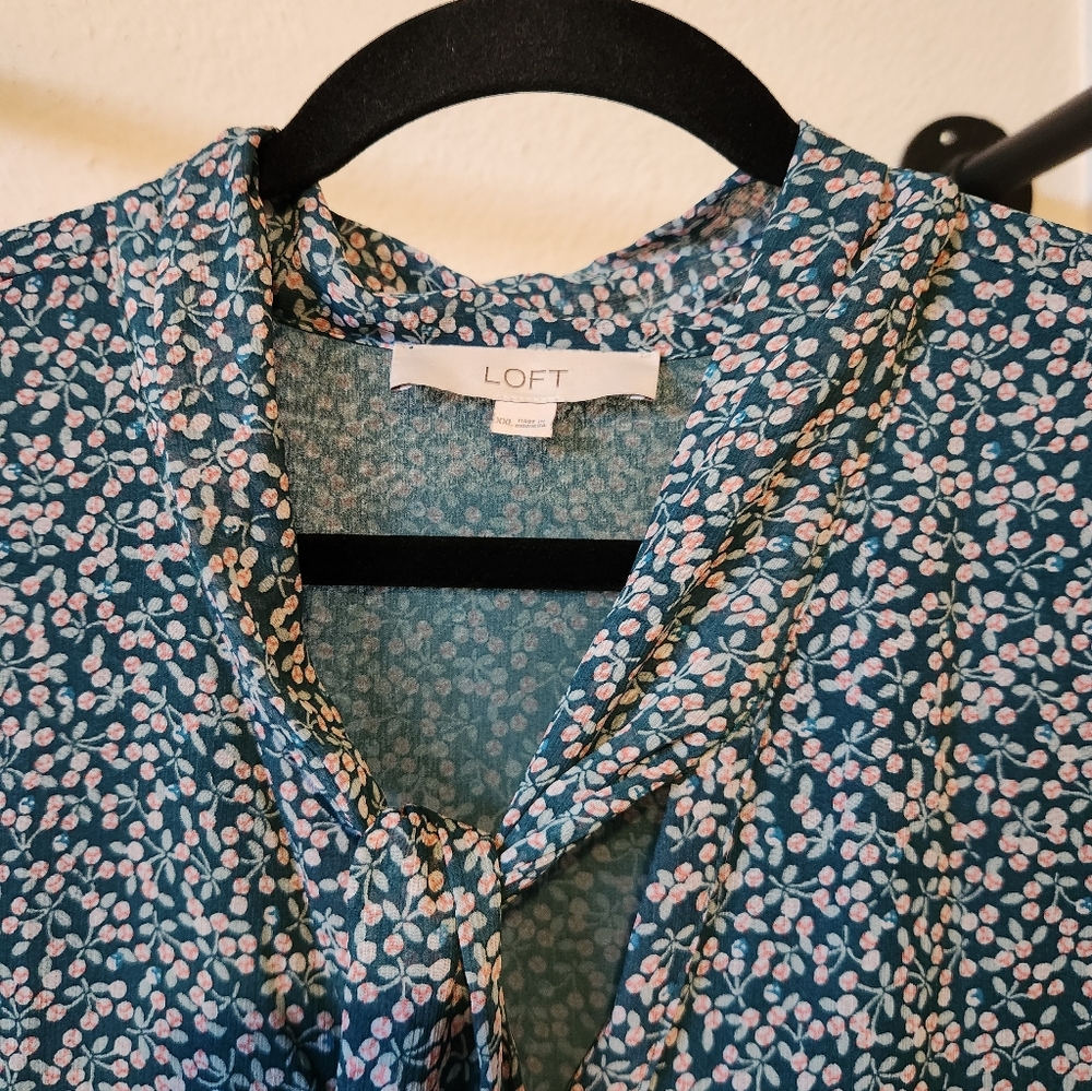 LOFT Teal and Pink Floral Blouse - Picture 2 of 3